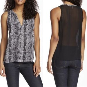 Joie Corette Snakeskin Print Silk Sheer Back Sleeveless Top